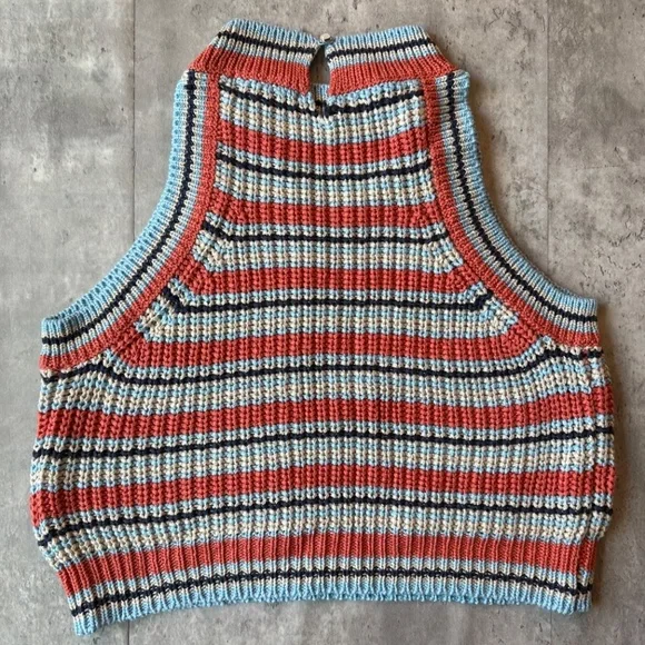 Y2k crochet tank top pastel striped crop top granny core summer shirt womens L - Picture 4 of 5